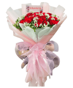 bó hoa hồng ánh hồng kim cương