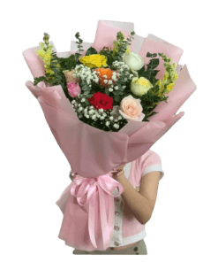 bó hoa hồng mix nhiều màu