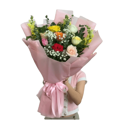 520-450 bó hoa hồng mix nhiều màu