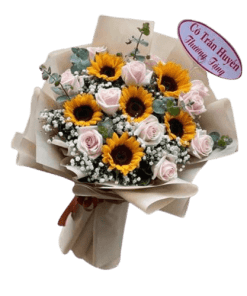bó hoa hướng dương mix hồng kem
