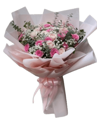 bó hoa hồng dạ tiệc sắc hồng
