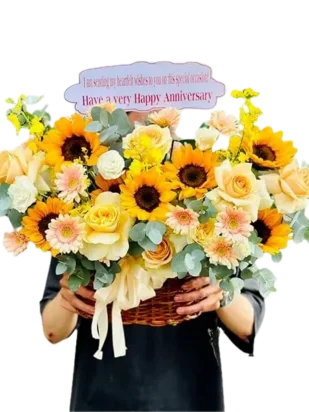 giỏ hoa nắng vàng rực rỡ