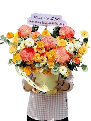 giỏ hoa sắc hoa gắn bó