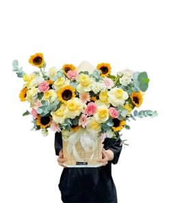 giỏ hoa mưa rơi nhẹ nhàng