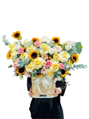 giỏ hoa mưa rơi nhẹ nhàng